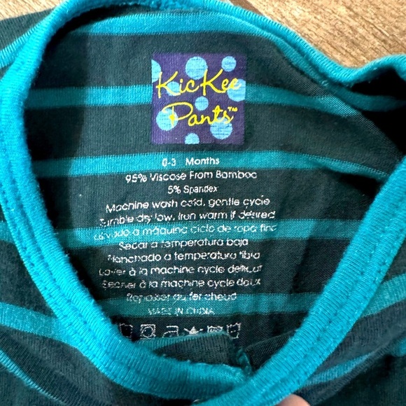 Kickee Pants 0-3 month Teal and Navy Striped Baby Gown with button snap - Picture 5 of 7